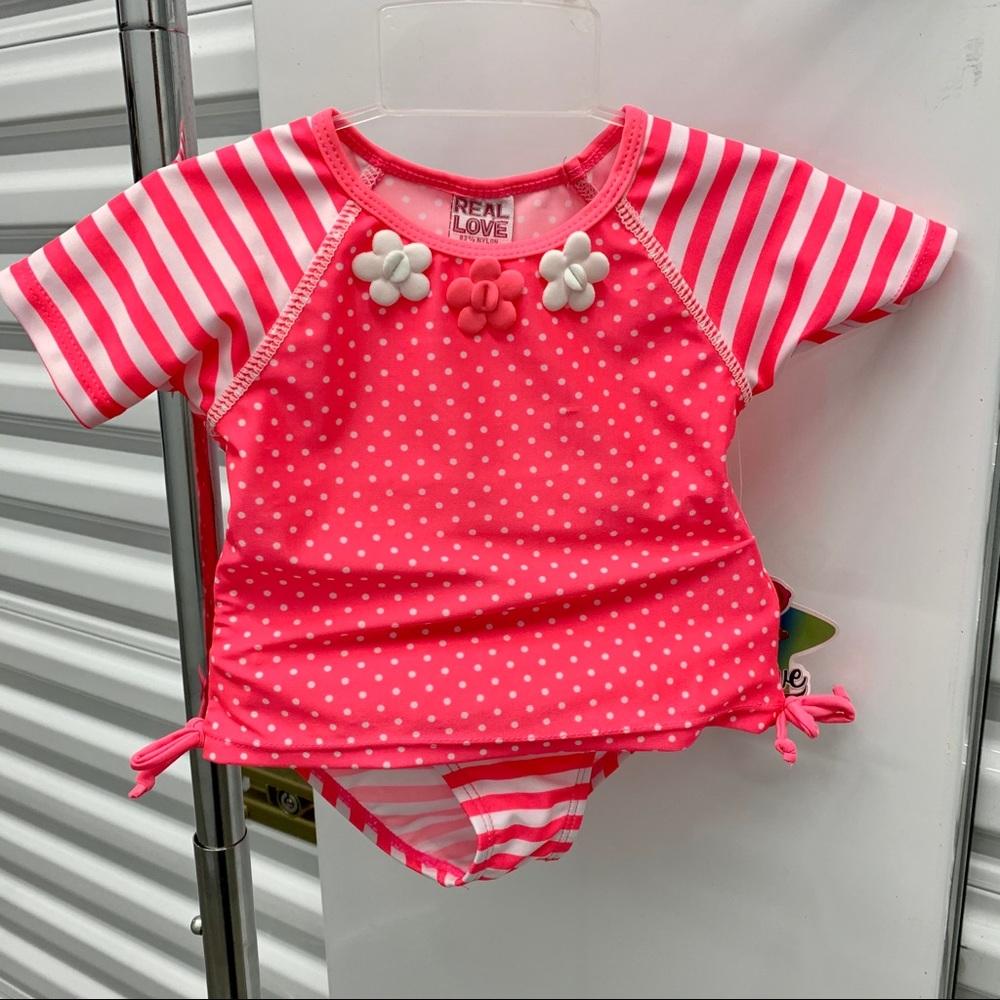 NWT Real Love Pink and white 2 Piece Swimsuit 18M